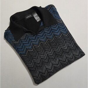 Claiborne Polo Sweater Mens XL Black Blue Silk Blend Chevron Knit MWRU6281